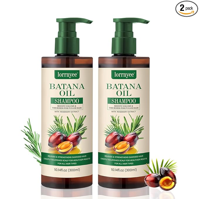 Batana Oil Shampoo, Hair Growth Shampoo for Thinning Hair & Hair Loss Treatment - Organic Rosemary, Formula with Biotin & Keratin to Reduce Shedding, Thicken Hair For Men & Women 2 Pack