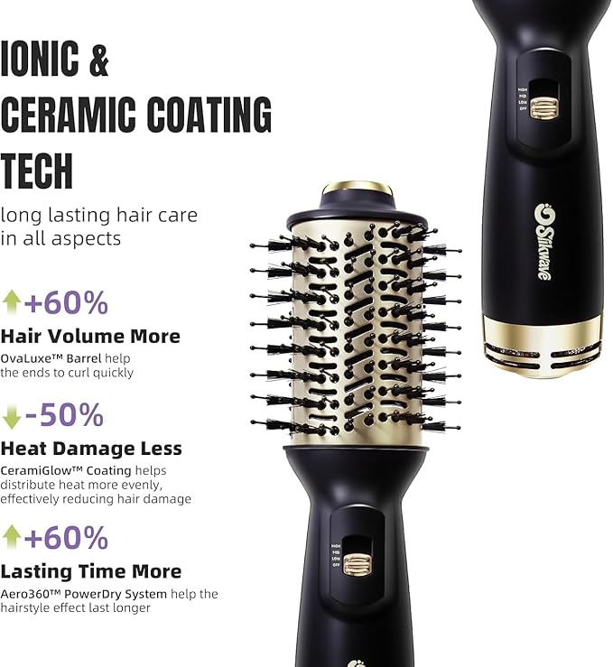 Hair Dryer Brush Blow Dryer Brush 4 in 1, 2 Inch Hot Air Brush for Hair Drying & Styling | Ionic Oval Barrel for Smooth, Frizz-Free Volume Blowout, Dual Voltage Travel Hair Dryer Brush (Black)