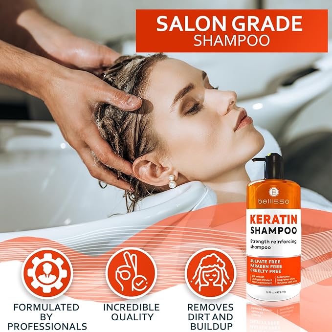 Keratin Enriched Shampoo - Sulfate and Paraben Free - Anti Frizz Treatment for Women and Men – Professional Salon Grade Repair Formula with Silk Protein for Dry, Frizzy Damaged and Color Treated Hair