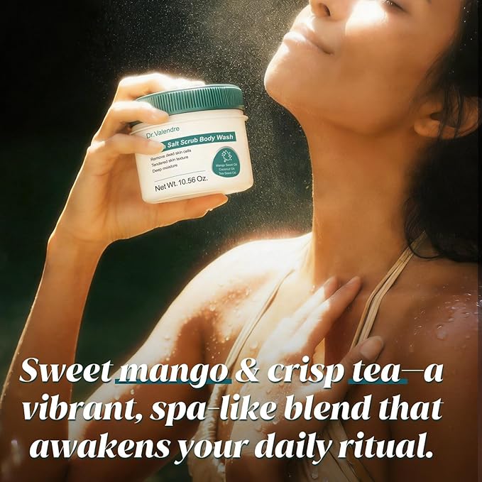 【Sea Salt Exfoliating Body Scrub & Wash】– Removes Dead Skin, Smoothes Rough Texture on Feet,Underarms & Back | Moisturizes with Coconut & Mango Seed Oils, Leaves Skin Soft & Hydrated – For Women & Men