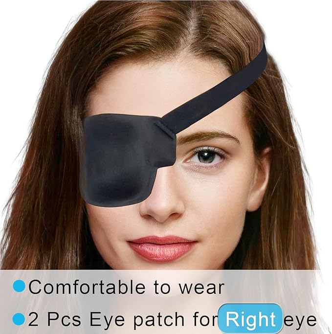 Eye Patches for Adults and Kids, 2 Pcs 3D Eye Patch Black Adjustable Medical Eyepatch for Lazy Eye Amblyopia Strabismus and After Surgery (Right Eye)