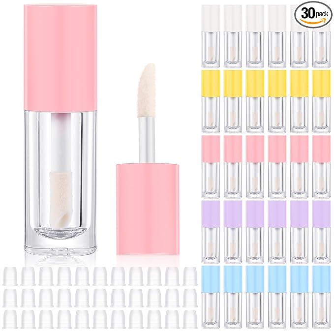 Tatuo 30 Pcs Colorful 6ml Empty Lip Gloss Tubes with Wand Bulk Lip Refillable Gloss Containers Cosmetic Bottles with Rubber Stoppers for Lipstick Eyelash Growth Liquid DIY Makeup Kit