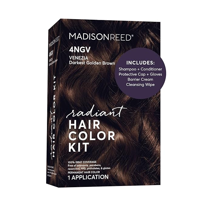 Madison Reed Radiant Hair Color Kit - 4NGV Darkest Golden Brown with Warm Tones (Venezia Brown), Dimensional Gray Hair Blending Permanent Hair Dye, PPD-Free & Ammonia-Free, 1 Pack