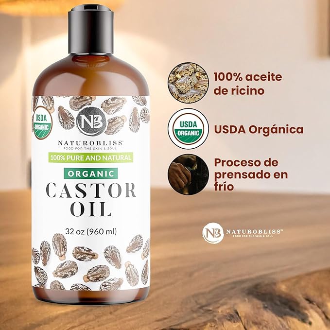 NaturoBliss 100% Pure Organic Castor Oil – Expeller-Pressed & Hexane-Free – Professional/Salon Size for Hair, Skin, Lashes & Brows, with Beauty Starter Kit – 32 fl oz (Bulk Value)