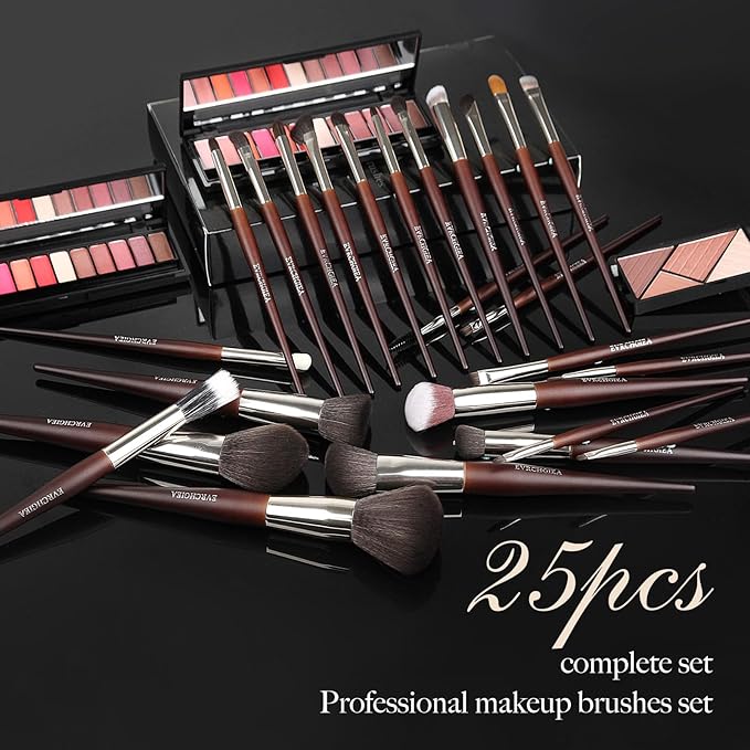 Professional Makeup Brush Set, 25Pcs Powder Foundation Blush Eyeshadow Brushes with Travel Case. All in One Brush Set, Soft Synthetic Vegan & Cruelty-Free (brown)
