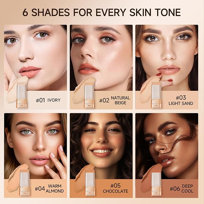 Korean Foundation Stick for Mature Skin, Waterproof Natural Nude Full Coverage Foundation Makeup Concealer, Double Head Foundations Make Up Sticks with Brush for All Skin (#05 CHOCOLATE)