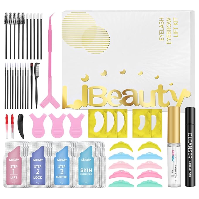Libeauty Lash Lift Kit & Brow Lamination, Korean Made Eyelash Perming Lotion for Home Salon, Professional DIY Curling Starter Set with Strong Glue & Individual Sachets, 20 Pcs