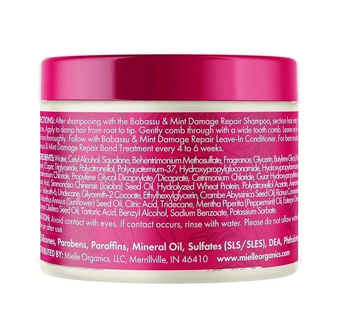 Mielle Organics Babassu & Mint Damage Repair Bond Treatment for Chemical and Heat Damaged Hair, 5.5 Ounce