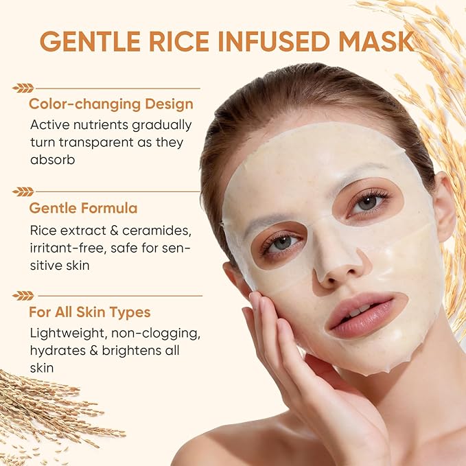 TEAWOO Rice Deep Collagen Face Mask, 38g x 24 EA, Moisturizing and Hydrating Overnight Facial Mask, Contains Ceramide & Collagen for Glass Glow Skin, Korean Skincare