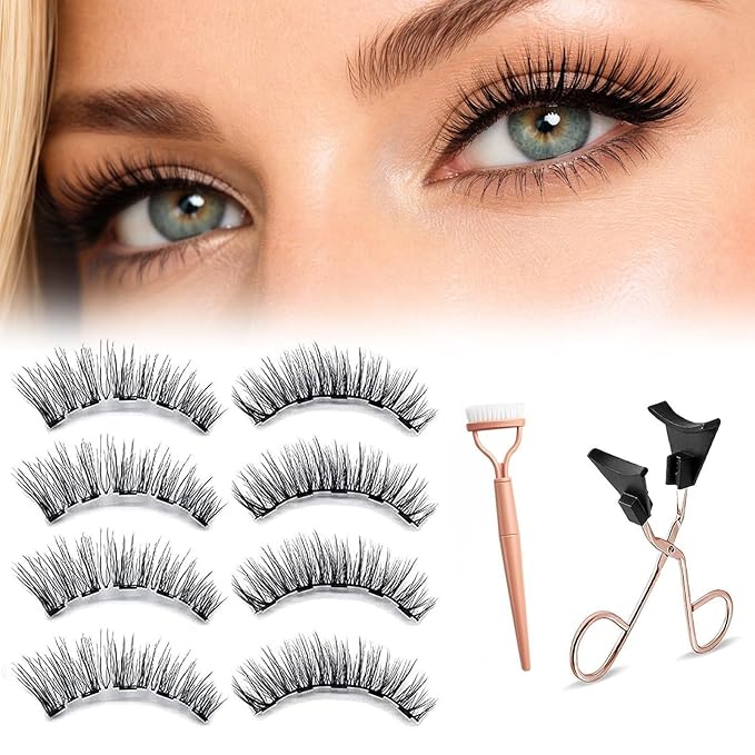 Magnetic Eyelashes, Light Weight Natural Look False Eyelashes with Applicator and Eyelash Comb, Reusable & No Glue Needed