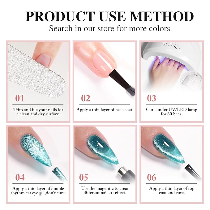 Double Rhythm 0.5 OZ Cat Eye Gel Polish with Magnet 15ML Holographic Glitter Shimmer Translucent Jelly Color Magnetic Nail Polish Salon DIY at Home (Golden Green-MC1287)