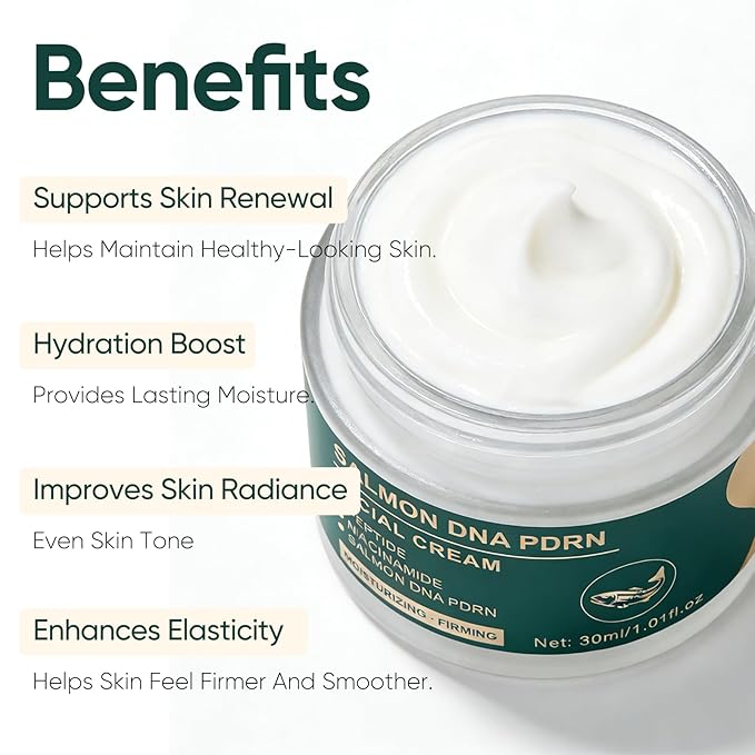 Salmon DNA PDRN Facial Cream with Peptide & Niacinamide - Anti Aging Face Moisturizer & Daily Hydrating Wrinkle Cream for Women with Dry, Aging Skin - 99% Pure PDRN, 1200ppm, 1.01 Fl Oz
