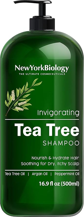 New York Biology Tea Tree Shampoo – Deep Cleanser – Relief for Dandruff and Dry Itchy Scalp – Therapeutic Grade - Helps Promote Hair Growth – 16.9 fl Oz