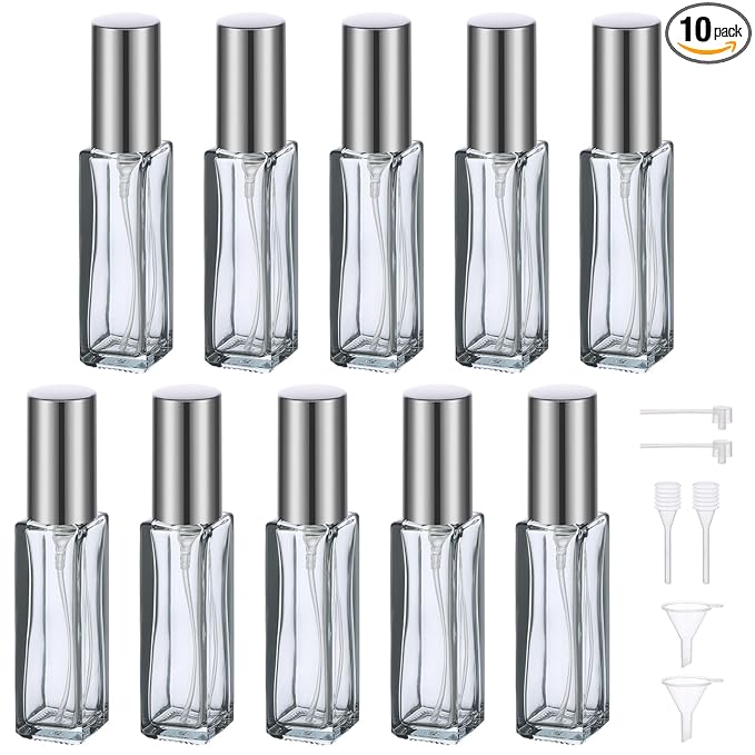 Segbeauty 10ML Empty Perfume Bottles, 10pcs Mini Refillable Atomizer, Portable Leak-proof Glass Spray Bottles for Travel Sample Dispenser