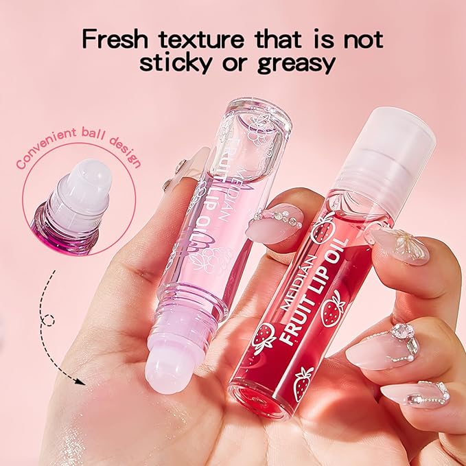 ADMD 4-Pack Lip Gloss Set Fruit Flavored Rollerball Lip Oil Set - Hydrating, Nourishing & Plumping - Strawberry, Peach, Grape, Cherry