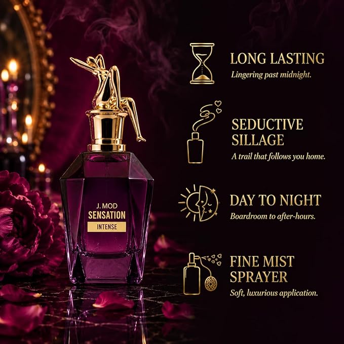 J. Mod Sensation Intense Eau de Parfum for Women - Oriental Floral Perfume with Ylang-Ylang, Cardamom and Vanilla - Long Lasting Bold Evening Fragrance Spray, 3.4 Fl Oz / 100 ml