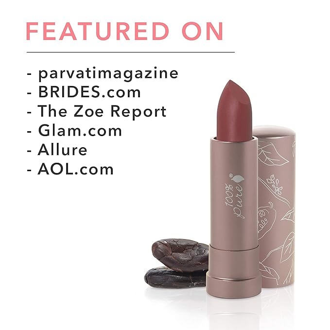 100% PURE Cocoa Butter Matte Lipstick Full Stay All Day Coverage, Lasting Moisturizing & Softening Natural Lip Color for All Skin Tones, Vegan Fruit Pigmented Savanna (Pink Mauve Cocoa) - 0.15 oz