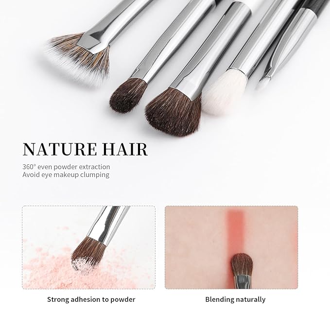 DUcare Eye Makeup Brushes Set, 5pcs Duo End Eyeshadow Brush Set with Travel Bag, Professional Eye Shadow Brushes Kit for Concealer, Eyebrow, Eyeliner, Nose Contouring, Blending