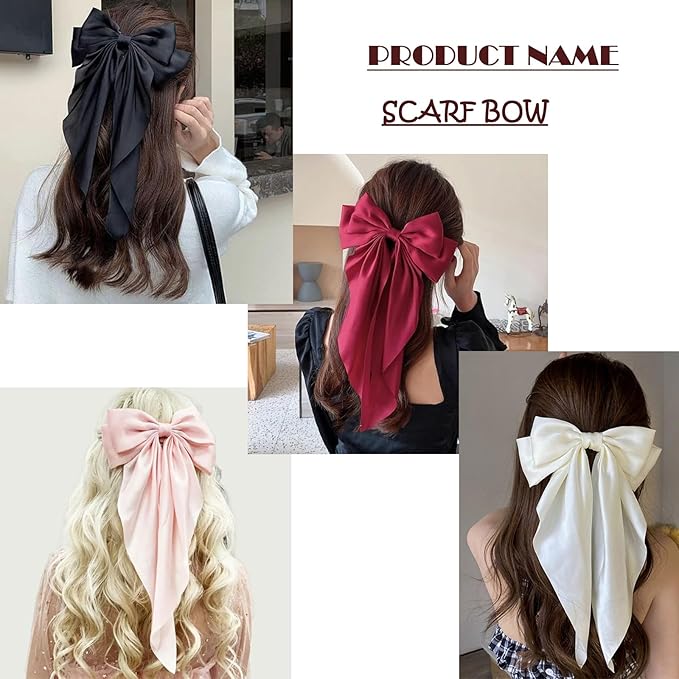 Silky Satin Oversized Long-tail Bow Clip, Large Blue Hair Bow for Women Girl, Hair Accessories with Long Tail, 1Pcs Blue