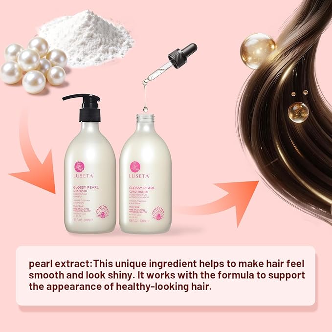 Luseta Glossing Shampoo and Conditioner Set Shine Boosting Sulfate Free for Color Treated Hair, Argan Oil Moisturizing Frizz Control Smoothing for Dry Damaged Frizzy Curly Hair Women Men 500ml*2