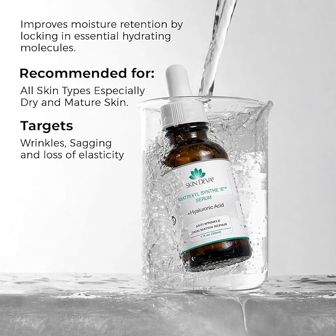 Skin Deva Matrixyl Synthe 6 + Hyaluronic Acid Serum, Peptide Facial Serum for Smooth, Firm-Looking Skin, Helps Improve Appearance of Pores & Texture, Lightweight Hydrating Formula - Pack 2