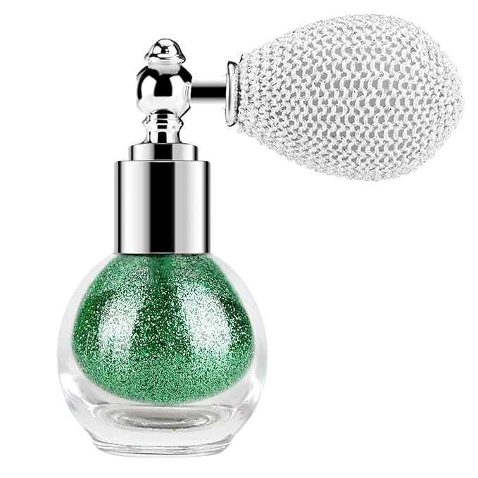 KYDA Glitter Powder Spray, Loose Shimmer Powder, Highlighter Spray Makeup for Face Body Hair, Lasting Glitter Hairspray, Cosmetic Sparkling Body Makeup, Green