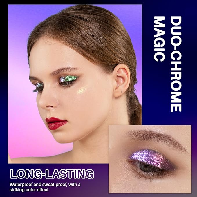 CHARMACY 3 Pcs Multichrome Glitter Liquid Eyeshadow, Chameleon Shifting Color, Holographic Metallic Eyeshadow, Long-Lasting Wear, Vegan Eye Topper for Party, Daily Makeup (#303)