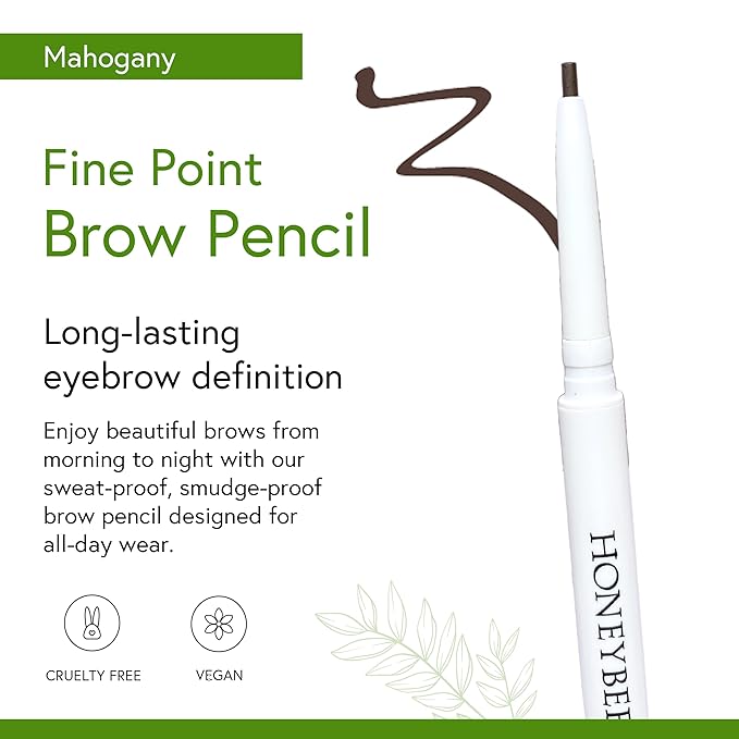 Honeybee Gardens Fine Point Brow Pencil, Mahogany, Long-Lasting Eyebrow Definition, Vegan, Cruelty-Free Beauty