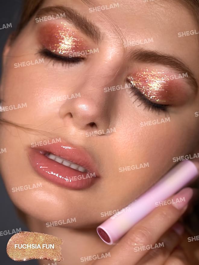 SHEGLAM Crystal Jelly Glaze Stick Eye Shadow Stick Eyeliner Brightener Pencil Crayon with Brush Easy to Blend Long Lasting Shimmer Eyeshadow-Fuchsia Fun