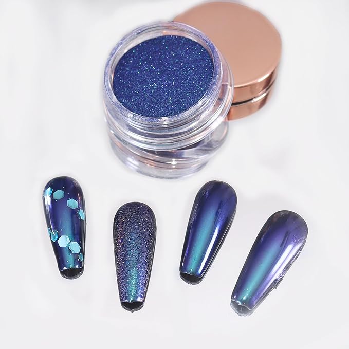 Allstarry Chameleon Chrome Nail Powder, Color-Shift Nail Powder Pigment Glitter Dust Magic Chameleon Mirror Effect Aurora Chrome Effect for Gel Polish Nail Art Decoration-Peacock Spirit