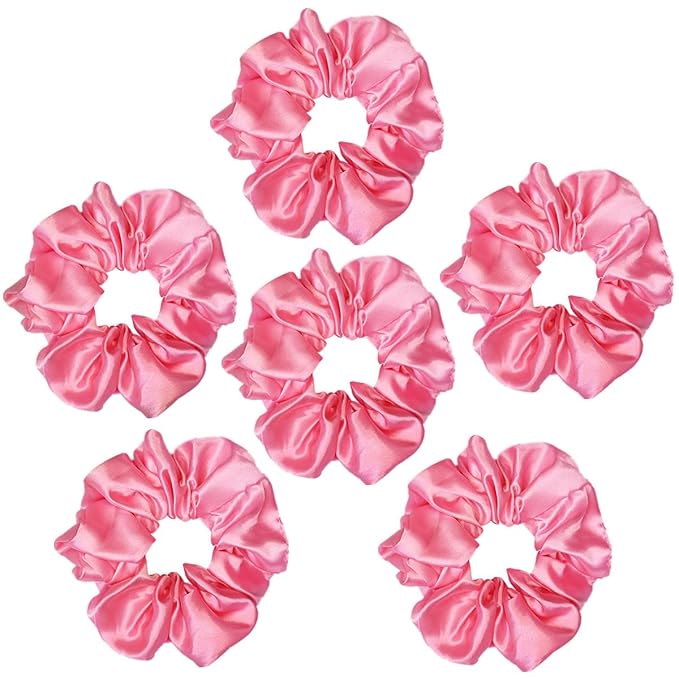 Sufermoe 6 Pcs 4.5 Inch Soft Satin Silk Cherry Pink Hair Scrunchies, Hair Ties for Women and Girls