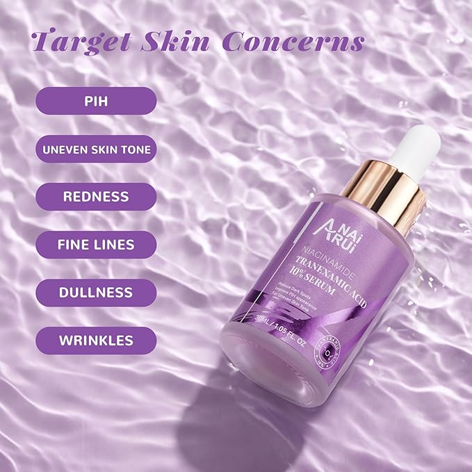 ANAI RUI 10% Tranexamic Acid Face Serum with Niacinamide, Kojic Acid, Arbutin & Ceramide, Lightweight Hydrating Serum for Uneven Skin Tone & Smooth Texture, Fragrance-Free, 1.05 Fl Oz