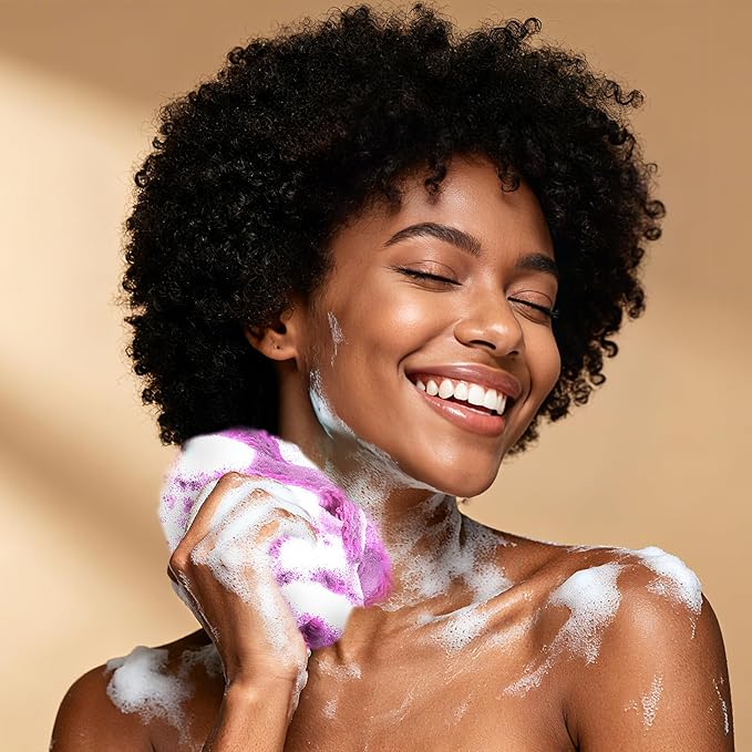 African Net Sponge Set (4PCS) -Premium Exfoliating Bath Scrubber for Face/Body, Travel-Friendly, Durable & Soft Exfoliation(Yellow,Pink,Purple,Brown)