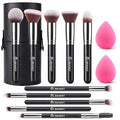 BEAKEY 13PCS Makeup Brush Set with Case & 2 Sponges, 10 Makeup Brushes Full Face Kit, Beginner Friendly, Soft Synthetic Bristles for Smooth Even Application, Travel Makeup Kit for Face & Eyes
