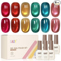 GAOY Cat Eye Gel Nail Polish Set with Magnet 6 Colors, Pink Red Blue Yellow Colors Sheer Gel Polish, Gemstone Nail Art Manicure