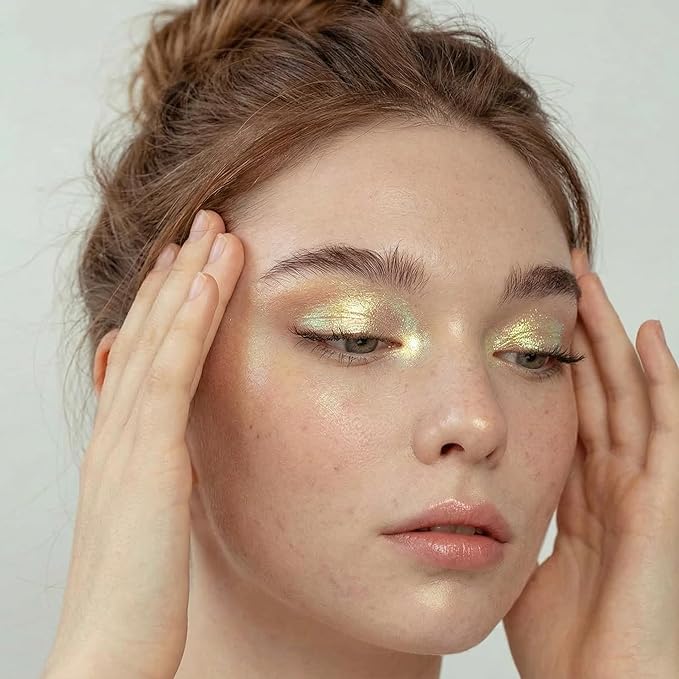 Duochrome Glitter Eyeshadow, Ultra-Fine Color Shifting Metallic Shimmer, High Pigment Holographic Single Eye Makeup, Long Lasting & Buildable Eye Shadow (#3 Off White with Gold Sparkle)