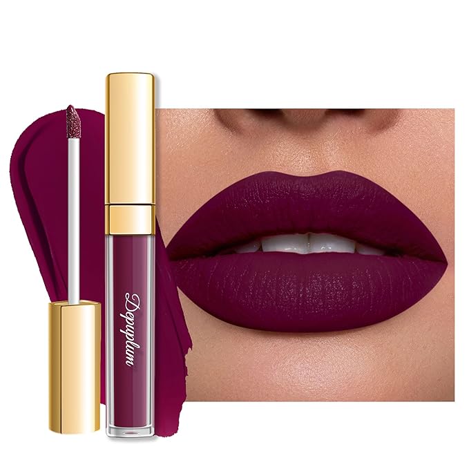 Depuplum Dark Purple Lipstick Matte for Women Color Stay Long Lasting Lipstick Smudgeproof Liquid Lipsticks Cruelty Free Lip Color for Mother's Day,DM20 Dark Purple