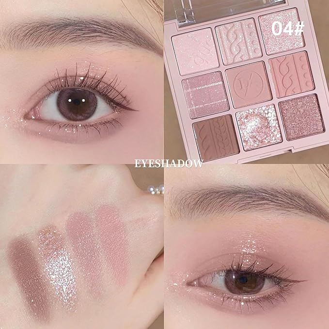 Nude Beige Matte Eyeshadow Palette Makeup, Silver Glitter Eye Shadow Palette Makeup, Highly Pigmented Eye Shadows For Older Women Eyes Naturing-Looking, Long Lasting Waterproof 04#