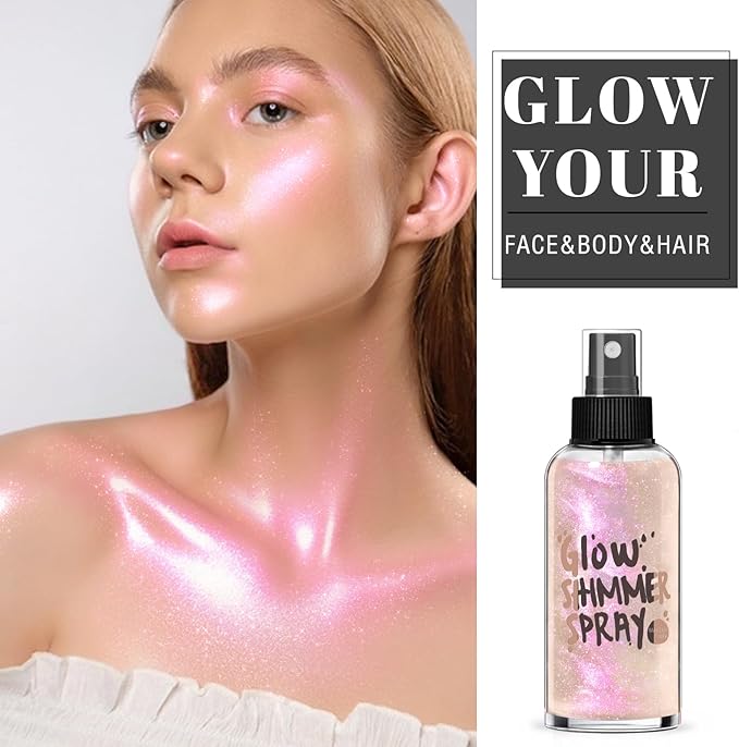 HOSAILY Body Glitter Spray - Rose Gold Body Shimmer for Face, Hair & Body, Moisturizing Luminizer Glow Illuminator, Quick-Drying Sparkling Glitter Spray Liquid Highlighter Makeup (#08)