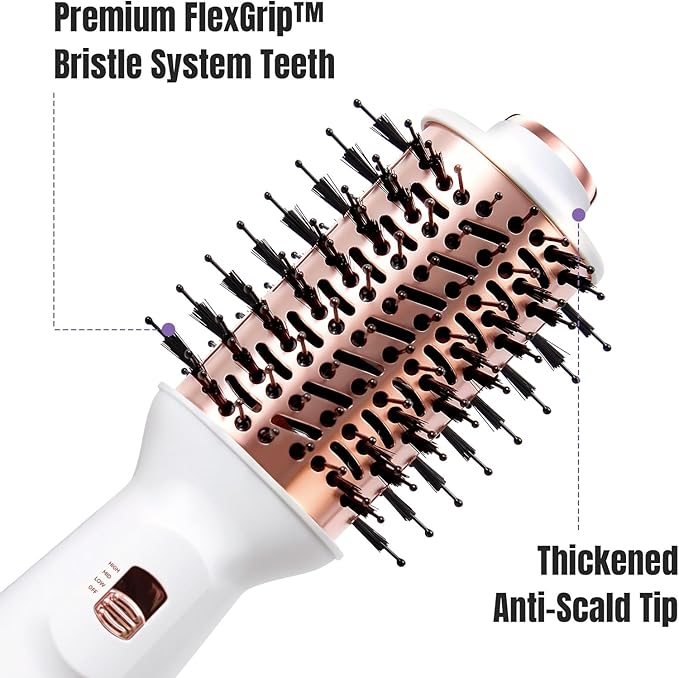 Hair Dryer Brush Blow Dryer Brush 4 in 1, 2 Inch Hot Air Brush for Hair Drying & Styling | Ionic Oval Barrel for Smooth, Frizz-Free Volume Blowout, Dual Voltage Travel Hair Dryer Brush (White)