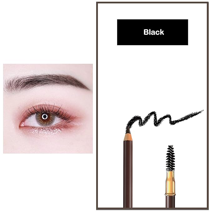 1 pcs Makeup Eyebrow Enhancer 12H Long Lasting Sweat &Waterproof Eyebrow Pencil Pen Dark Brown Eye Brow Pencil 5 Colors to Choose (1# Black)