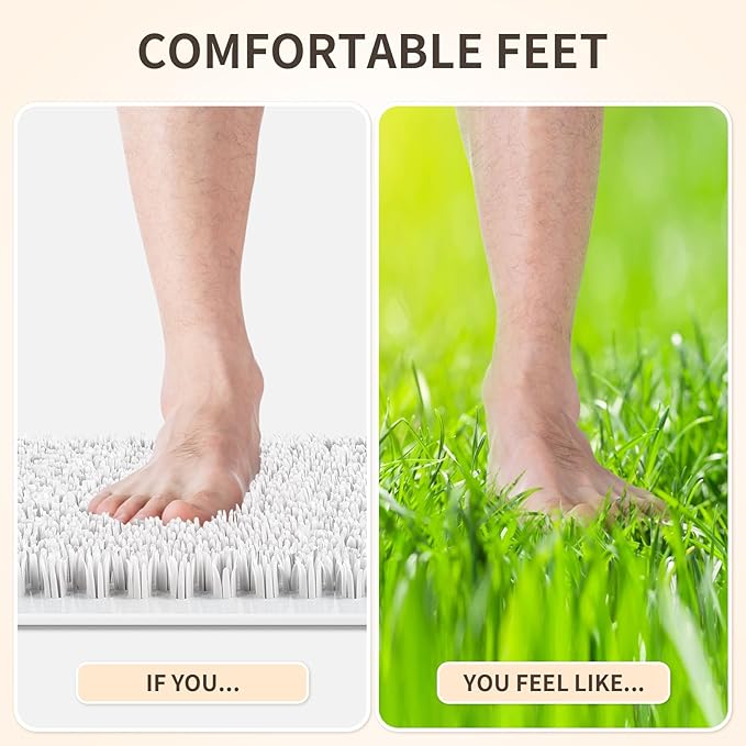 Yolife Shower Foot Scrubber Mat, Anti-Slip Bath Mat with Scrub Bristles, Soft Shower Foot Massager with Strong Suction Cups for Soothe Achy Feet (White, 25.6" x 13.4")