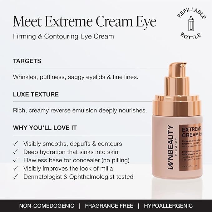 Innbeauty Project Extreme Cream Eye Firming & Contouring Eye Cream with Peptides & Botanicals, Refillable 0.5 OZ (15ml)