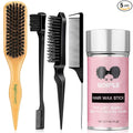 Slick Back Hair Brush Set Teasing Boar Bristle Brush, Hair Wax Stick, Edge Brushes, Rat Tail Comb, Teasing Comb, Wooden Slickback Hairbrush Accessories, Smoothing Combs for Women & Kids (5PCS)
