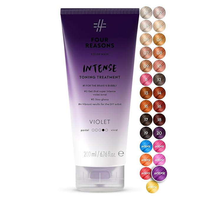 Four Reasons Color Mask INTENSE Violet (27 Colors) - Intensive Toning Treatment - Color Depositing Conditioner – Semi Permanent Purple Hair Dye for Lightened and Colored Hair– 100% Vegan, 6.76 fl oz