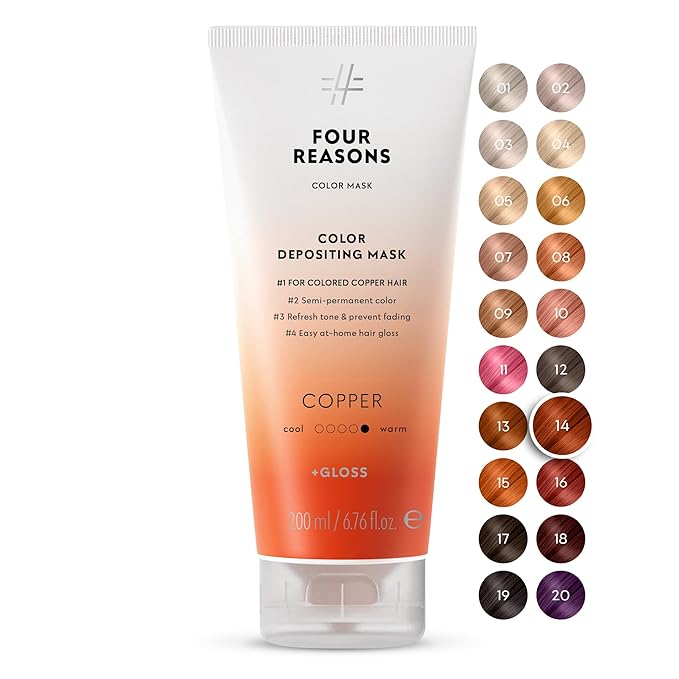 FOUR REASONS Color Mask, Copper (27 Colors) – Hair Gloss & Color Depositing Conditioner – Semi Permanent Hair Toner for Color-Treated Hair Color For Women – Vegan & Cruelty-Free – 6.76 fl oz