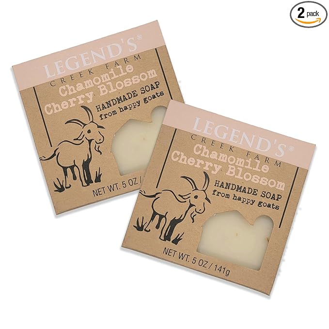 Legend's Creek Farm Goat Milk Soap - Cleansing Moisturizing Bar for Hands and Body - 5 Oz Creamy Lather, Nourishing, Gentle Natural Soap for Sensitive Skin (Chamomile Cherry Blossom, Pack of 2)