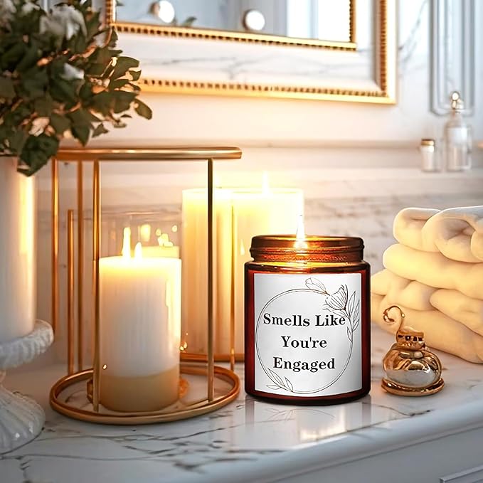 You're Engaged Candles for Women, Bride to be, Bachelorette - Gift for Newly Engaged Couples Fiance- Bridal Shower Gift for Her Sister Daughter Friends - Relaxing Lavender Vanilla Soy Candle