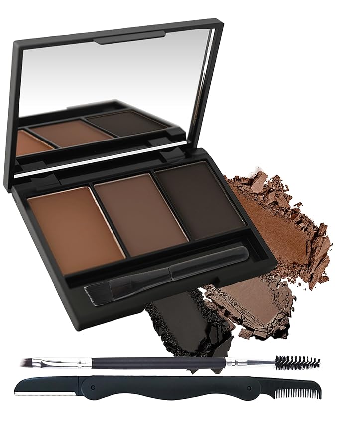 Eyebrow Powder Kit,3 Color Auburn Brown Black Gray Eye Brow Powder Palette with Razor Brush, Long Lasting Waterproof Brow Filler Fill & Shapping Full Eyebrows,Mother's Day Makeup Gift Set for Women-03