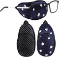 eZAKKA Eye Patches for Adults, Eye Patch for Glasses, Silk Patch for Lazy Eye Amblyopia Strabismus and After Surgery (Blue with Star+Black Polka Dots)